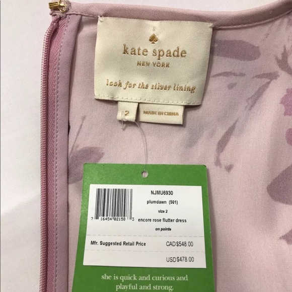 $478 Kate Spade Rose Flutter Dress Silk Chiffon - Picture 8 of 8